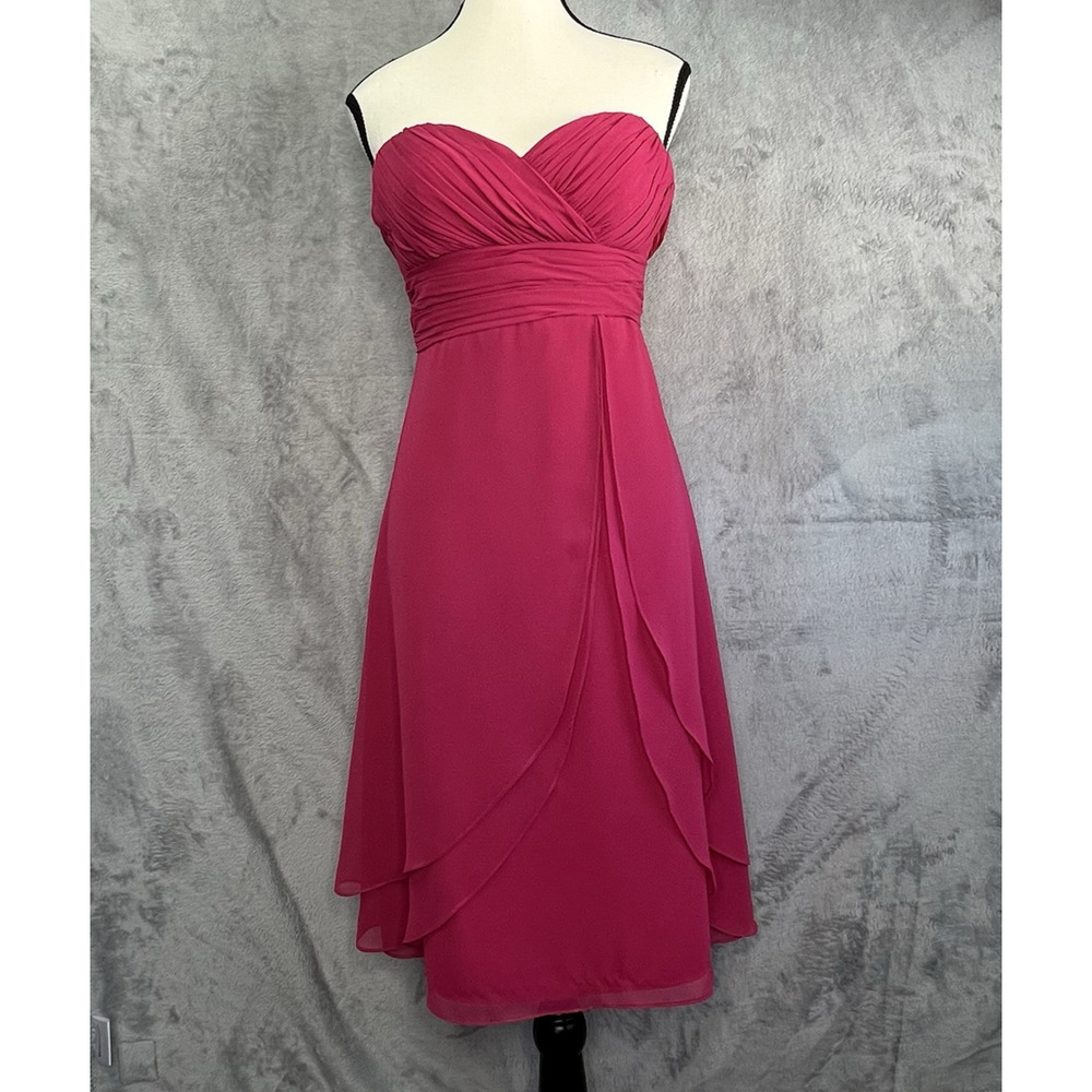 Bill Levkoff Pink Chiffon Cocktail Bridesmaid‎ formal Strapless Prom Dress Sz 6